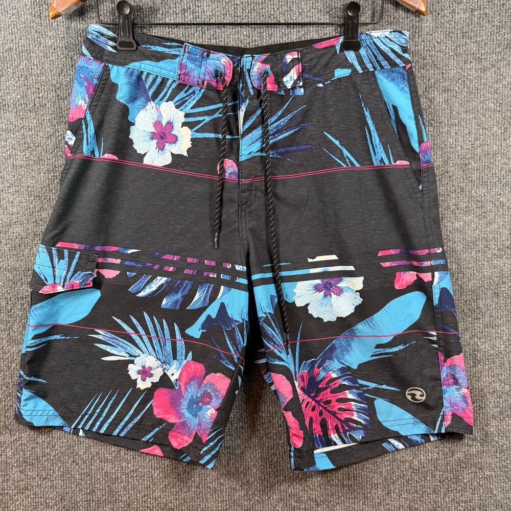 Ocean Current Swim Shorts Men's 32 Black/Blue Floral Allover Beachwear Casual